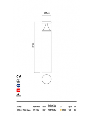 REDO PALACE Baliza gris oscuro 3000K