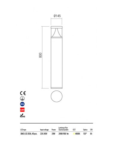 REDO PALACE Baliza gris oscuro 4000K