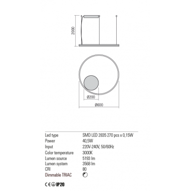 REDO ORBIT 600 Colgante Blanco 3000K