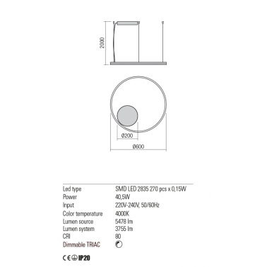 REDO ORBIT 600 Colgante Blanco 4000K