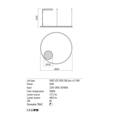 REDO ORBIT 800 Colgante Negro 3000K