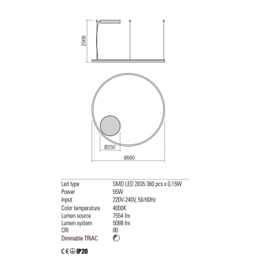 REDO ORBIT 800 Colgante Blanco 4000K