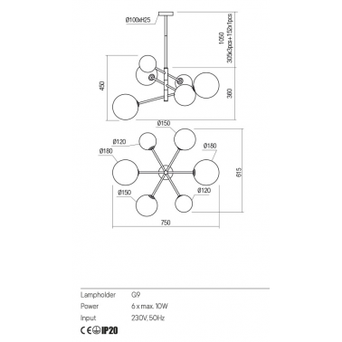 REDO ROY Lámpara colgante 6L