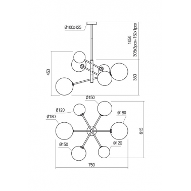 REDO ROY Lámpara colgante 6L