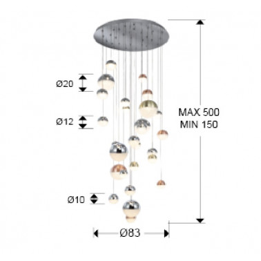 SCHULLER SPHERE COLOR GRAN LÁMPARA COLGANTE 27L Ø80x500H CCT