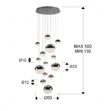 SCHULLER SPHERE CROMO colgante 14L Ø60x500H dimable