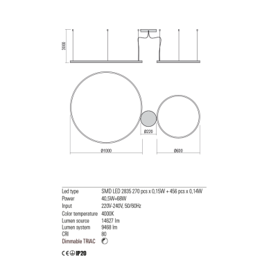 REDO ORBIT 1000 Colgante Doble Blanco 4000K