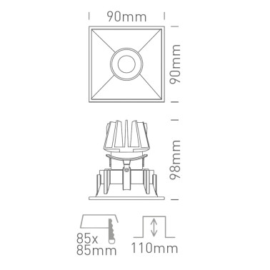 ONE LIGHT Empotrable Cuadrado LED Negro