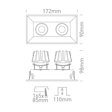 ONE LIGHT Empotrable Rectangular LED Negro 2L