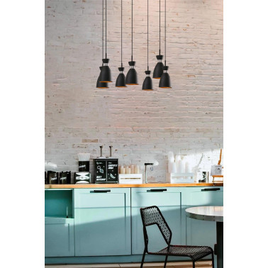 FARO RETRO 7L COLGANTE NEGRO/COBRE