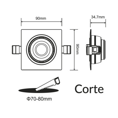 ATMOSS Downlight Mini Cuadrado Orientable 3200K