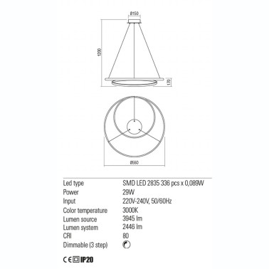 REDO TORSION 550 Colgante Blanco 3000K