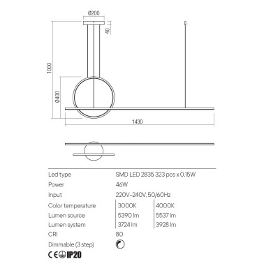 REDO GIOTTO 400 Colgante Blanco 4000K