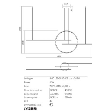 REDO GIOTTO 600 Colgante Blanco 3000K