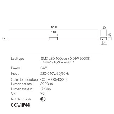 REDO ASTON 1200 Aplique de Baño Cromo