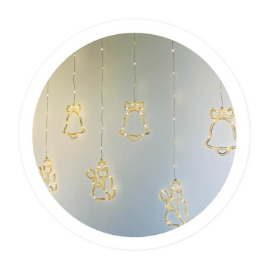 Cortina LED Campanas/Muñecos 140Cm