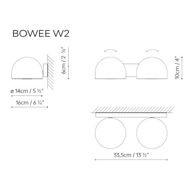 B.LUX BOWEE W2 Aplique Doble Negro