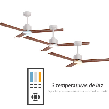 SULION ANNE LUZ Ventilador Blanco Madera Natural Oscura