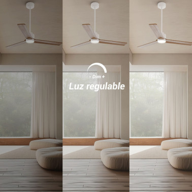 SULION ANNE LUZ Ventilador Blanco Madera Natural Oscura