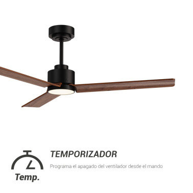 SULION ANNE LUZ Ventilador Negro Madera Natural Oscura