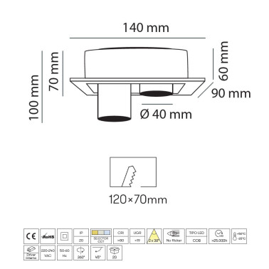 LED BAY TESIS RECTANGULAR Empotrable Blanco