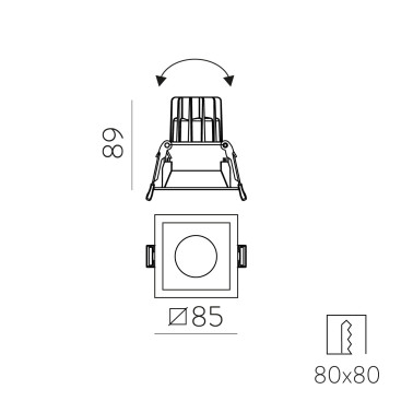 ACB MOVE Cuadrado 85 Downlight 2700K Negro