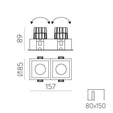 ACB MOVE Rectangular 157 Downlight 2700K Negro