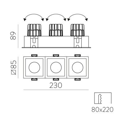 ACB MOVE Rectangular 230 Downlight 2700K Negro