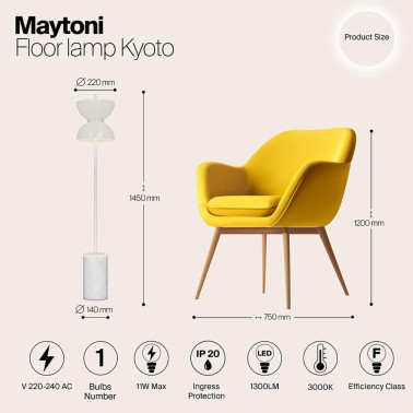 MAYTONI KYOTO Lámpara de Pie Blanco