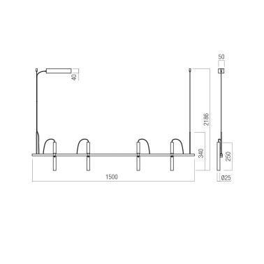 REDO PRAXI Colgante de 4 Focos Negro Mate 2700K