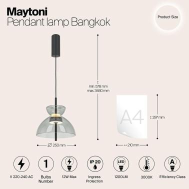 MAYTONI BANGKOK 1 Colgante Negro-Gris