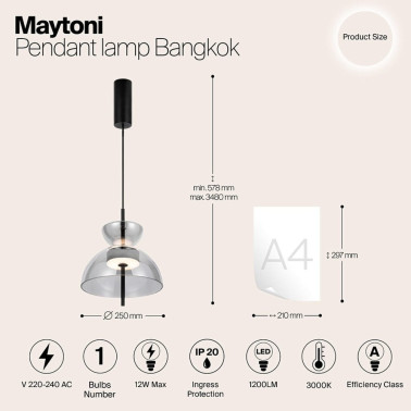 MAYTONI BANGKOK 1 Colgante Negro-Fumé