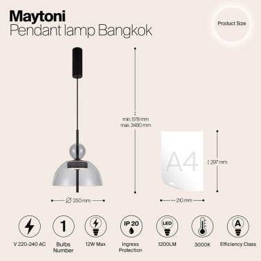 MAYTONI BANGKOK 2 Colgante Negro-Gris