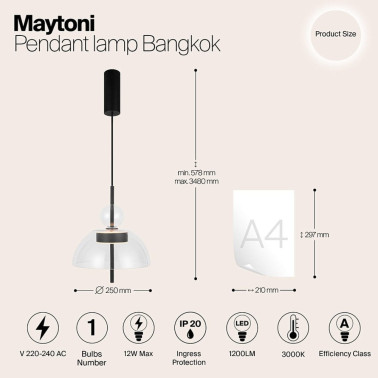 MAYTONI BANGKOK 2 Colgante Negro-Transparente