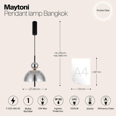 MAYTONI BANGKOK 2 Colgante Negro-Fumé