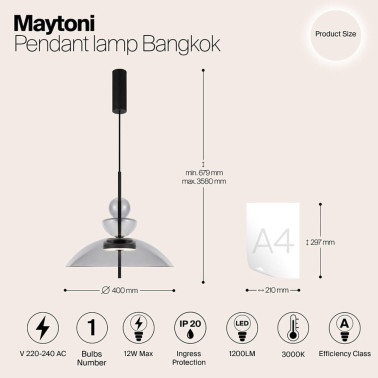 MAYTONI BANGKOK 3 Colgante Negro-Gris