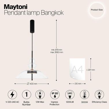 MAYTONI BANGKOK 3 Colgante Negro-Transparente