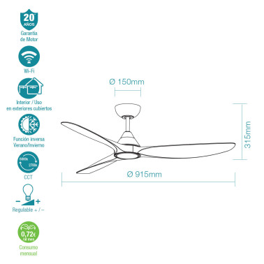 MARTEC SEAFORTH MINI LUZ Ventilador Blanco WIFI
