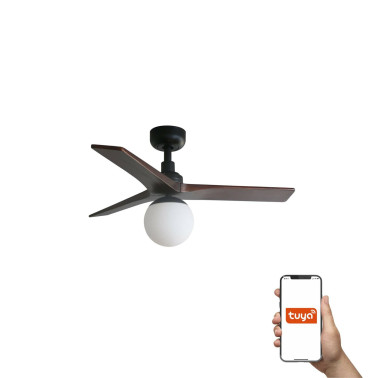 FARO KLIM S E27 Ventilador Negro-Nogal TUYA