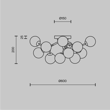 MAYTONI DALLAS 12L Plafón de Techo Negro-Smoky