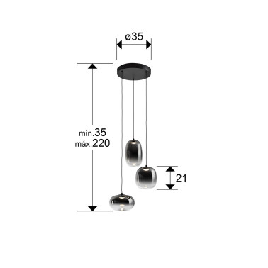 SCHULLER ONICE Colgante 3L Negro-Smoky D30