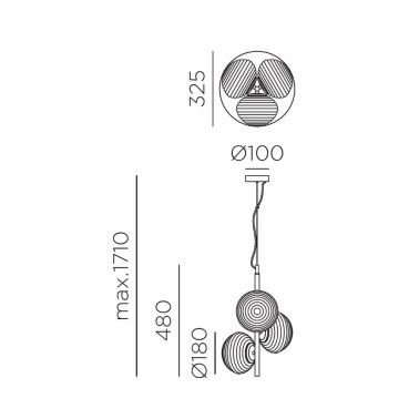 MDC CIAO Colgante de Techo 3L Negro Mate