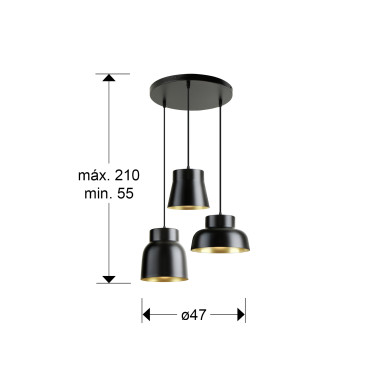 I3 VULCANO Colgante Negro 3L