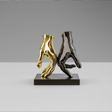 SCHULLER MANOS Figura Gris Plomo-Oro 18x20