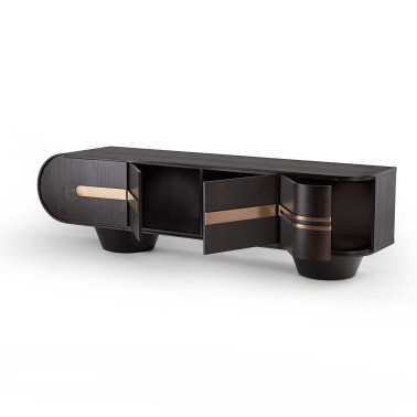 SCHULLER LUCA Mueble TV Roble Oscuro-Oro Rosa