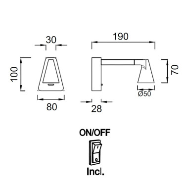 MANTRA ÁFRICA 190 Led Aplique Interruptor Negro