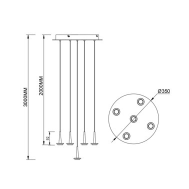 MANTRA ANDROMEDA Led Colgante Oro Sin Tulipa 5L