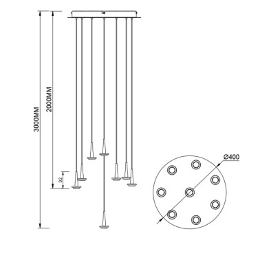 MANTRA ANDROMEDA Led Colgante Oro Sin Tulipa 8L