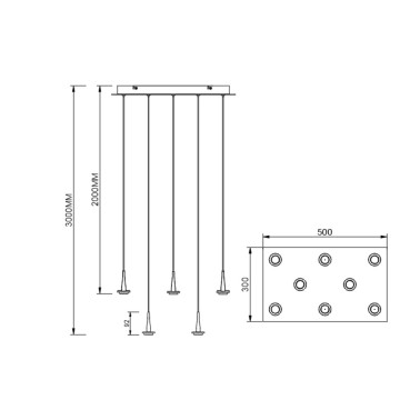 MANTRA ANDROMEDA Led Colgante Oro Sin Tulipa 8L Rectangular