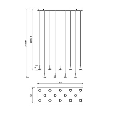 MANTRA ANDROMEDA Led Colgante Oro Sin Tulipa 14L Rectangular